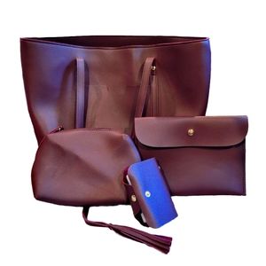 4pc Faux leather bag set burgundy no tag